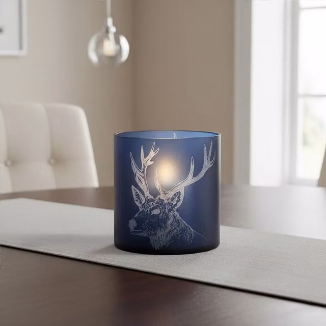 Orsina Blue Glass Stag Candle Holder for Pillar or Taper Candles