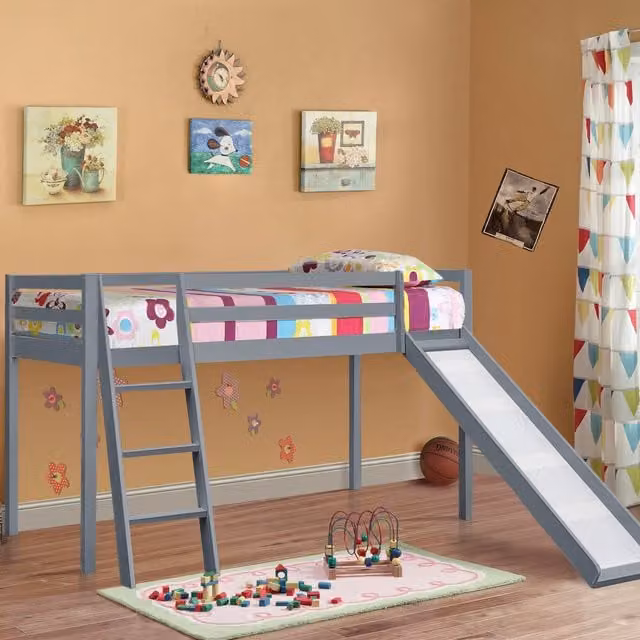 Comfy Living Grey Single Mid Sleeper Bed with Slide Add On, Height: 218.5 cm, W/D/H: 90 x 190 cm