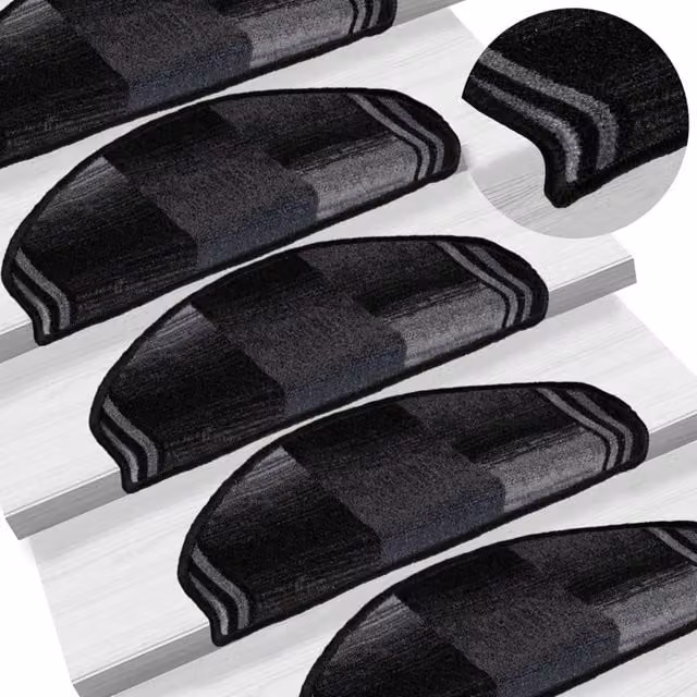 Berkfield Home Self-adhesive Stair Mats, 5 Piece Set, Black and Grey, W: 65 cm, D: 21 cm, H: 4 cm