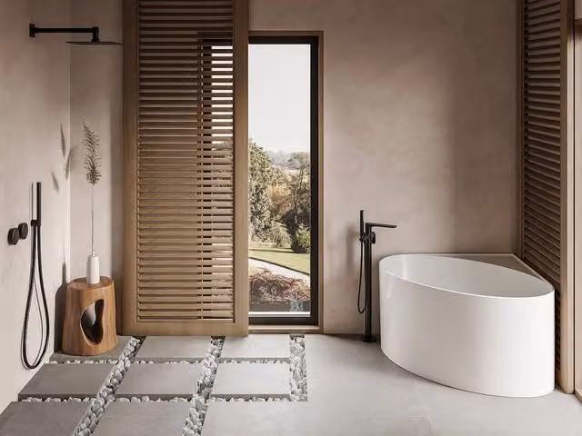 Vente-unique Reversible Corner Acrylic Bathtub in Matt White, W/D/H: 100 x 100 x 58 cm