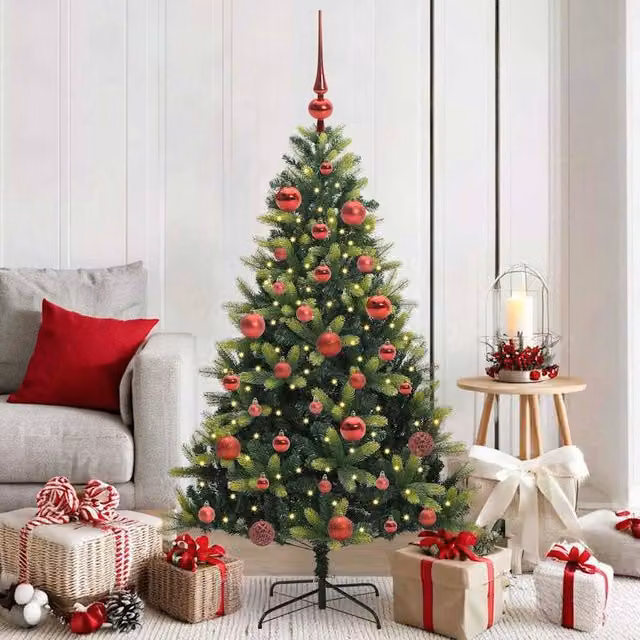 Berkfield Home Artificial Hinged Green Christmas Tree with 150 LEDs, Height: 150 cm