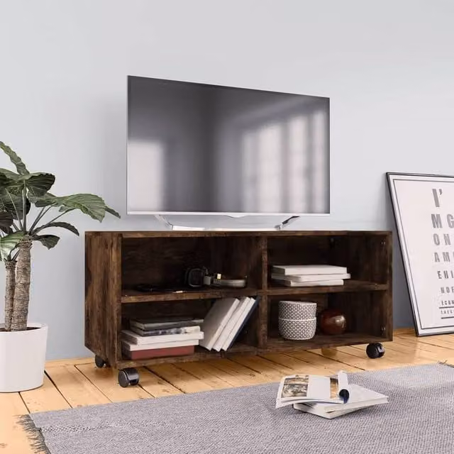 Berkfield Home TV Cabinet in Smoked Oak Brown with Castors, W/D/H: 90 x 35 x 35 cm