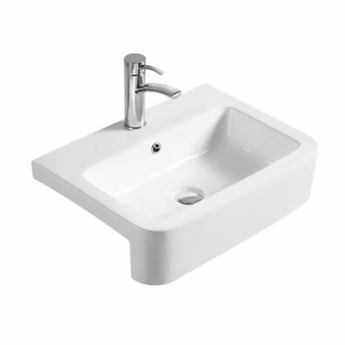 Hudson Reed NBV171 Modern Rectangular Semi-Recessed Ceramic Countertop Basin, White, W/D/H: 57.0 x 41.5 x 15.5 cm