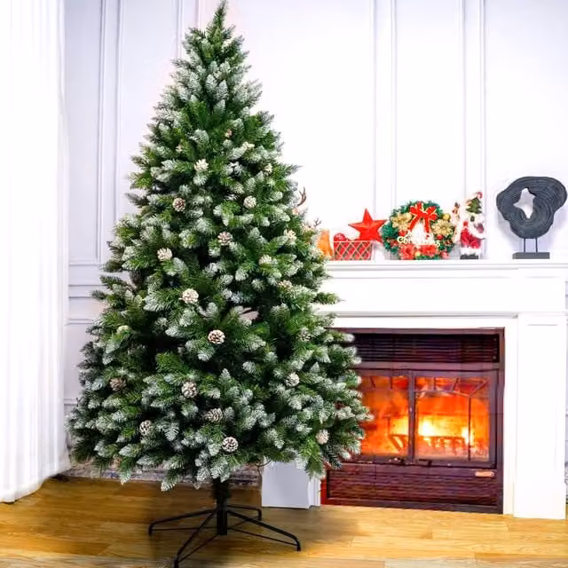 Direct Wicker 6FT Green Artificial Christmas Tree with Snowflake Spray