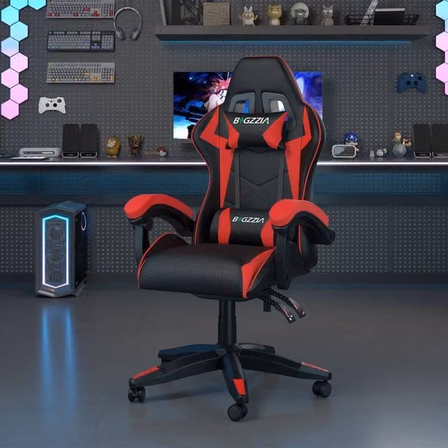 Gartistgo Ergonomic Gaming Chair in Red with Synthetic Leather and Adjustable Height