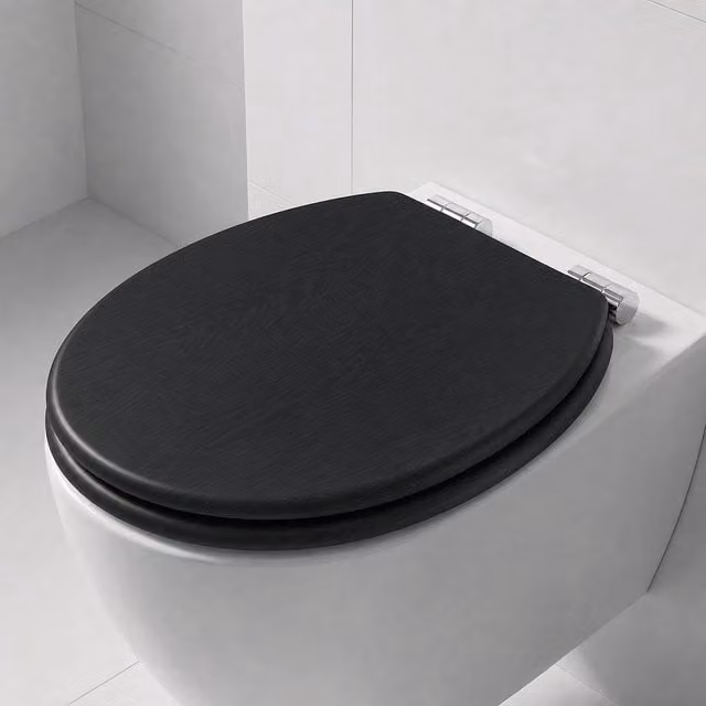 SINOBATH Universal Oval Soft Close Toilet Seat in Black MDF with 10.5 - 23cm Hole Spacing