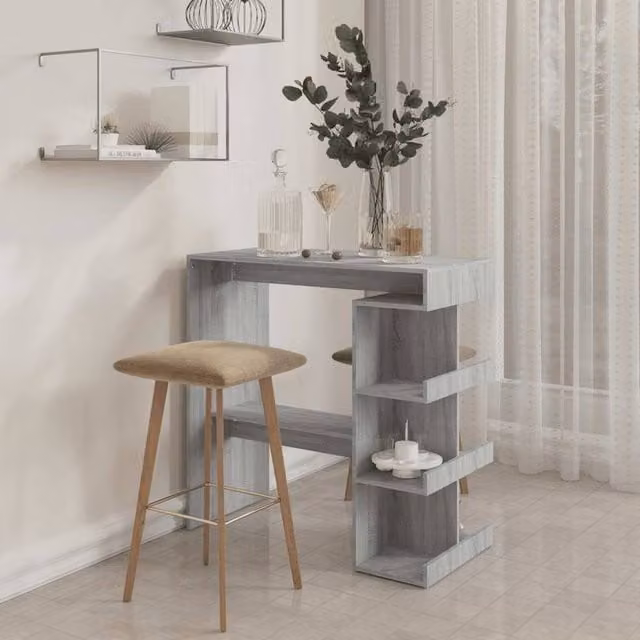 Berkfield Home Modern Bar Table with Storage Rack in Grey Sonoma, W: 100 cm, D: 50 cm, H: 101.5 cm