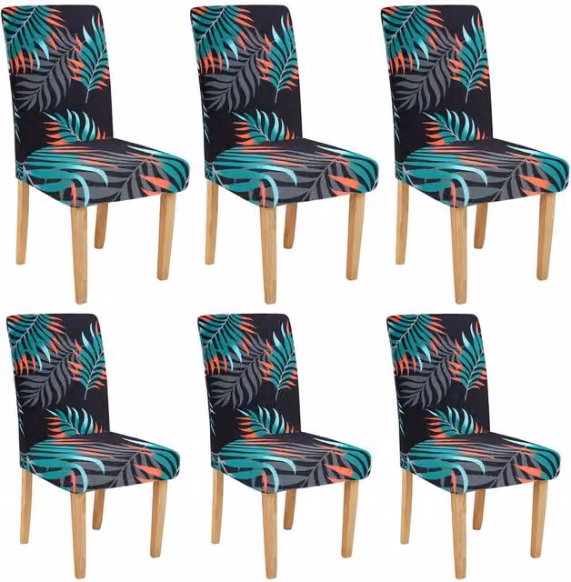 Roseley Set of 6 Floral Stretch Dining Chair Covers in Blue and Multicolour