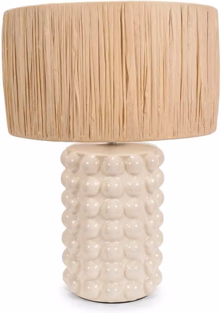 Kiran Ceramic Table Lamp with Rattan Shade in Beige and Yellow