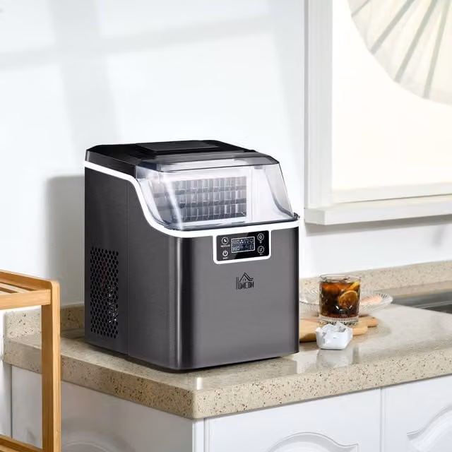HOMCOM Countertop Ice Maker Machine with Adjustable Cube Size and Ice Scoop in Black