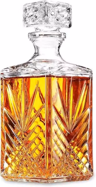 Bormioli Rocco Cut Glass Square Whisky Decanter with Lid, 1 l, Transparent
