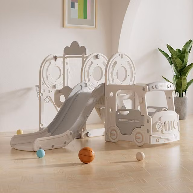 Livingandhome 3-in-1 Kids Toddler Swing and Slide Climber Playset, Grey