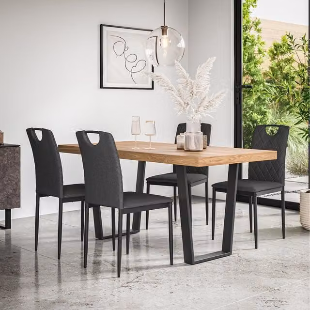 More4Homes Aria Dining Set with Oak Effect Rectangular Table and 6 Monza Linen Chairs in Charcoal