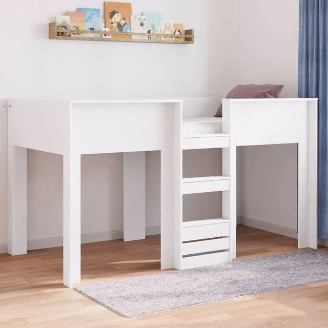 Berkfield Home Modern Two-Level Bunk Bed for Children in White, Engineered Wood, W/D/H: 90 x 190 cm