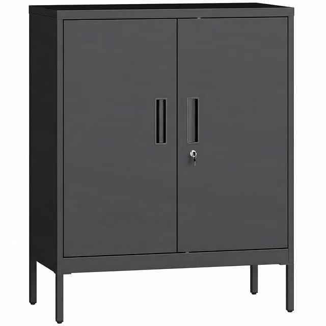 HOMCOM Black Metal Storage Cabinet with Lock and Adjustable Shelves