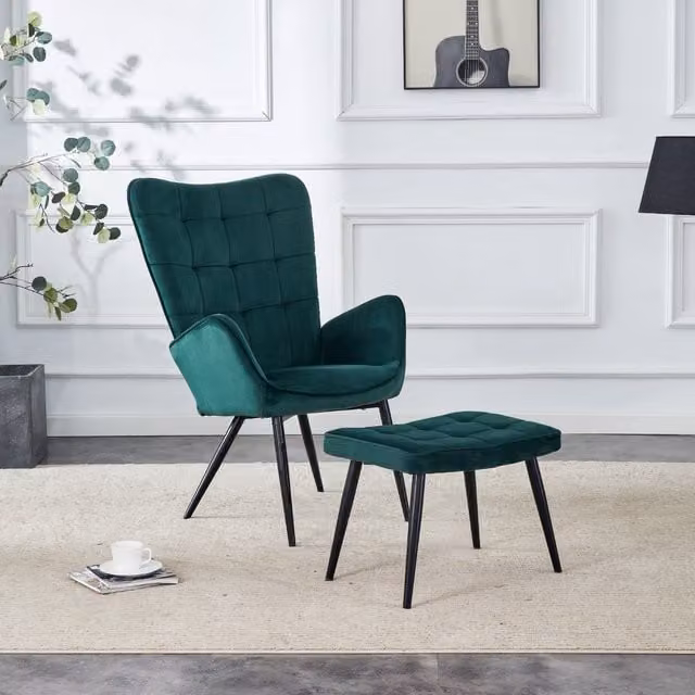 Kosy Koala Green Velvet Accent Tub Chair with Matching Ottoman
