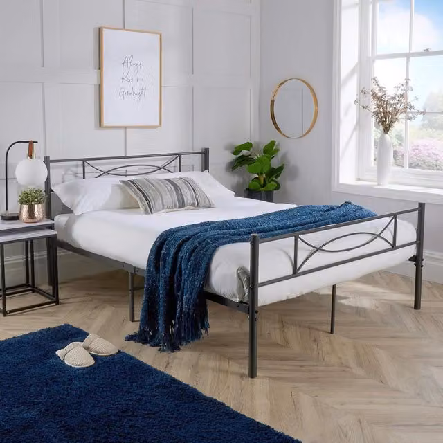 Home Source Saturn Industrial Metal Bed Frame, Grey, W/D/H: 90 x 190 cm