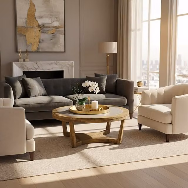 Fifty Five South Orsina Elegant Coffee Table in Sand and Brown Alder Wood, W/D/H: 120 x 45 x 50 cm