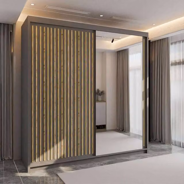 Sliding Wardrobes 4U Ronni Grey Sliding Mirror Door Wardrobe W203 x H217 cm
