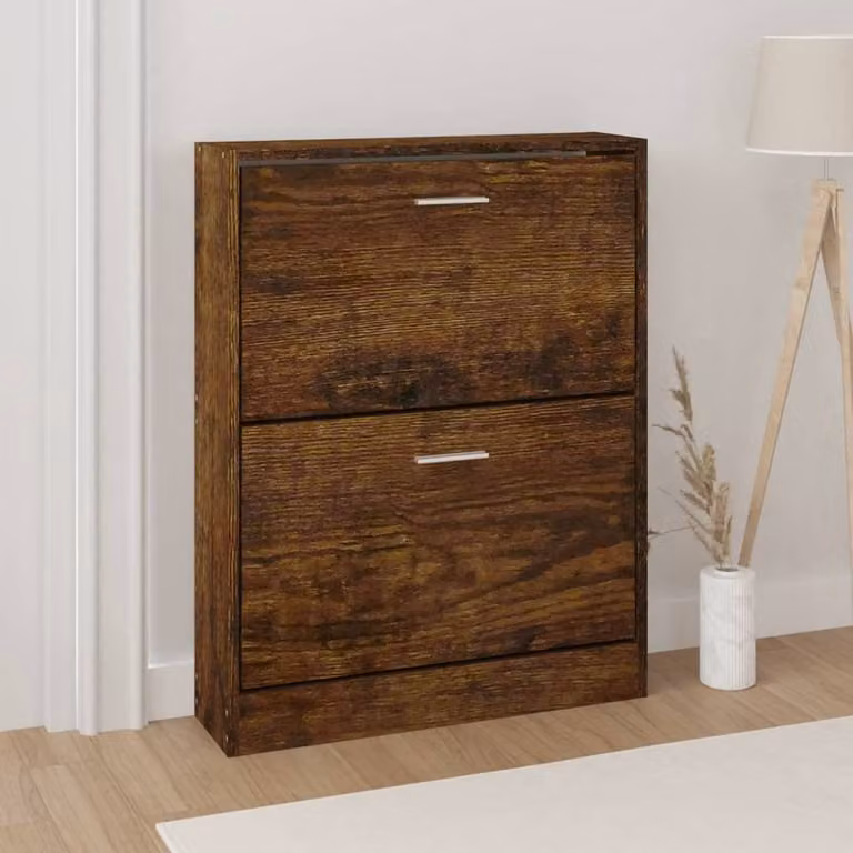 Berkfield Home Smoked Oak Shoe Cabinet in Brown, W/D/H: 59 x 17 x 81 cm