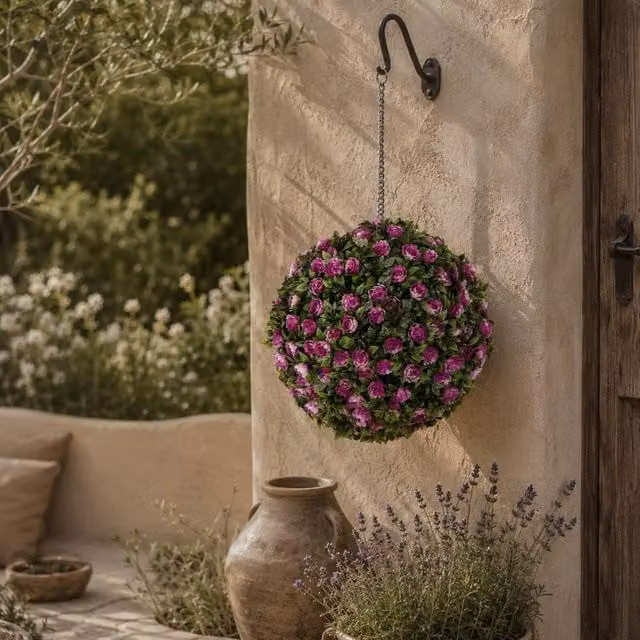 Wyld Haus Liso Set of 2 Purple UV Resistant Artificial Rose Topiary Balls, Diameter: 28 cm