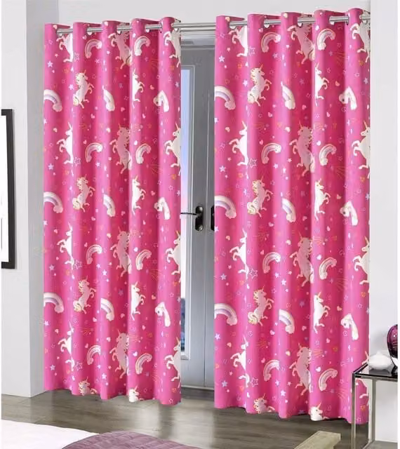 NewEdgeBlinds Pink Childrens Graphic Blackout Fabric Panel Eyelet Curtains W: 116 cm, H: 137 cm
