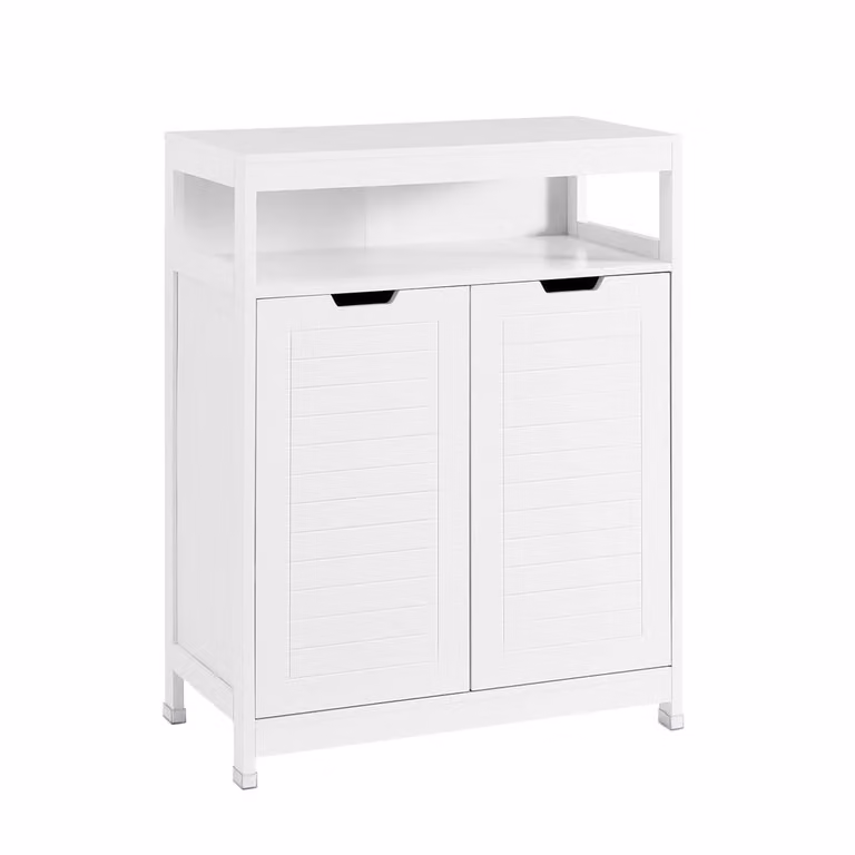 SoBuy Maritime White Freestanding Bathroom Floor Cabinet with Roll Shutter Doors and Internal Shelves