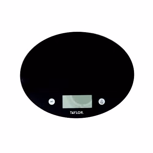 Taylor Ultra Slim Round Glass Digital Kitchen Food Scales, Black, 5 kg Capacity