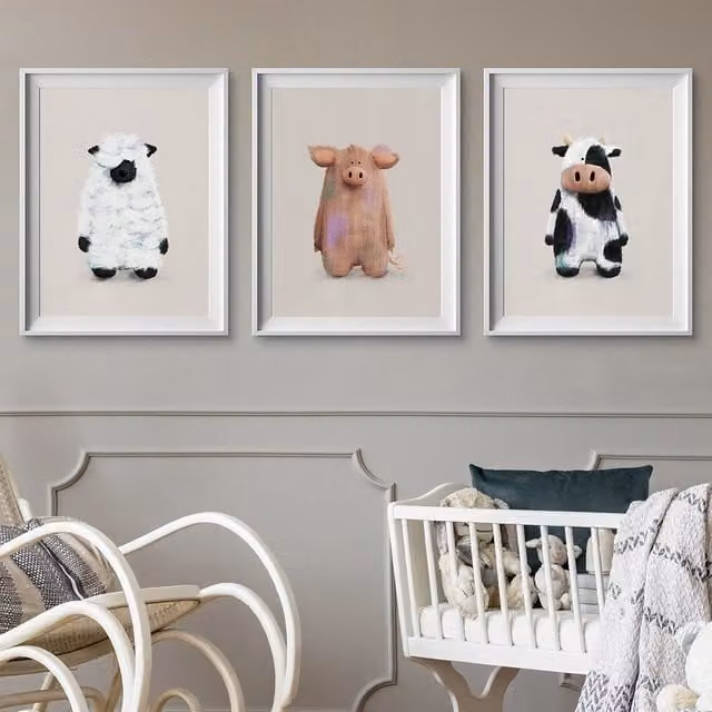 Tigercub Prints Parker, Philippe & Pippa Farmyard Nursery Paper Poster Set of 3, Multicolour, A4