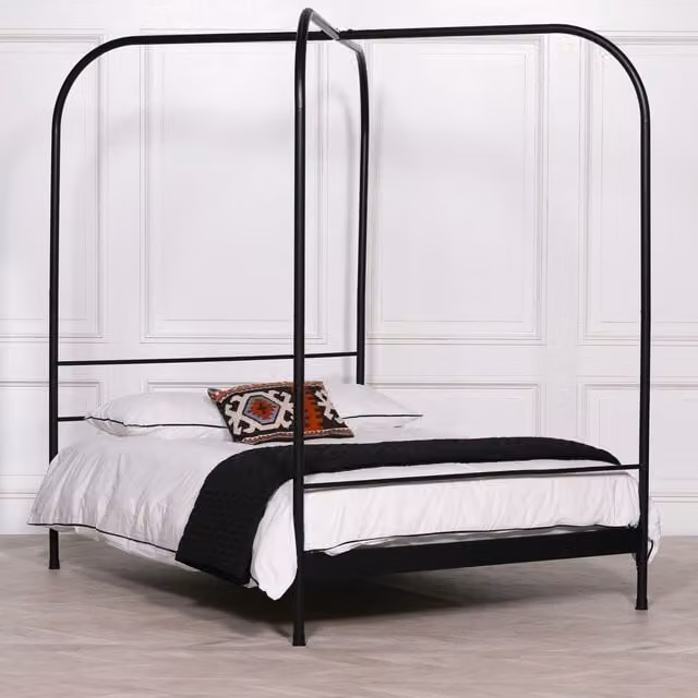 Glasstone Metropolitan Black Metal 5ft King Size Poster Bed with Canopy Frame, H 224 x W 158 x D 206 cm