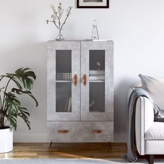 Berkfield Home Modern Highboard in Concrete Grey with Glass Doors, W/D/H: 69.5 x 31 x 115 cm