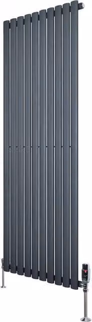 Monstershop Oval Single Column Steel Radiator with Integrated Valves and Thermostat Head, Anthracite Grey, H: 160 cm, W: 60 cm, D: 6 cm