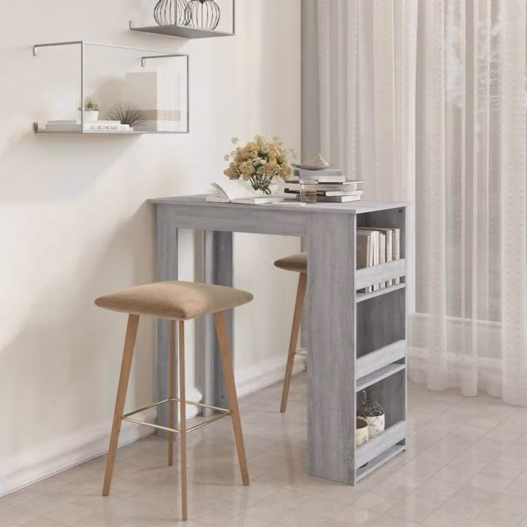 Berkfield Home Bar Table with Storage Rack in Grey Sonoma, W/D/H: 102 x 50 x 103.5 cm