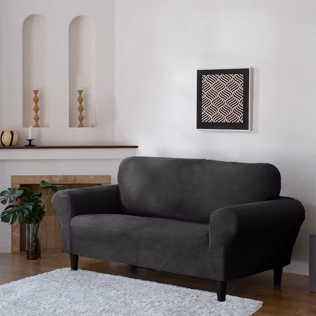 Delby Black 2 Seater Stretch Elastic Sofa Cover