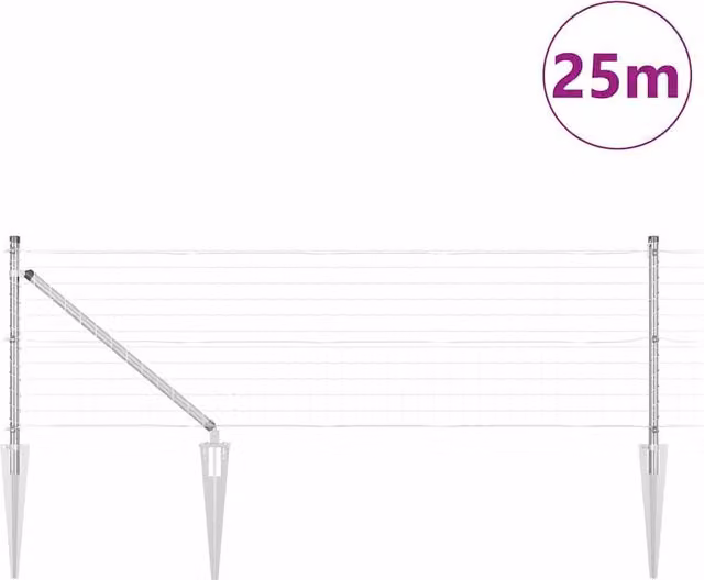 Berkfield Home Modern Euro Fence in Silver Galvanised Steel with 13 Spike Posts, W: 25 m, H: 0.6 m