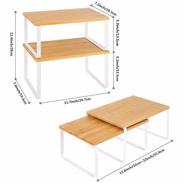 VOGREX 2-Piece Bamboo Kitchen Spice Storage Shelves in Beige