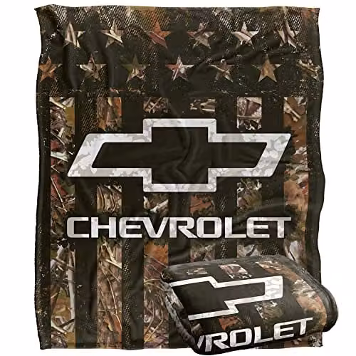 LOGOVISION Chevrolet Chevy Camo Logo Super Soft Microfibre Fleece Throw Blanket, White, W: 152 cm, D: 127 cm