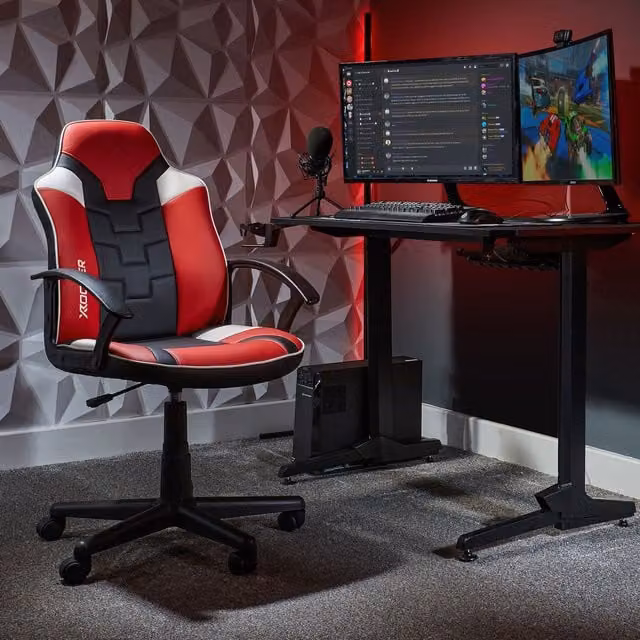X Rocker Saturn Ergonomic Mid Back PC Gaming Chair in Red with Swivel Base and Armrests