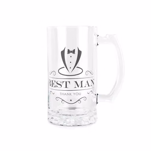 Purely Home Best Man Glass Beer Stein, 450ml, Black and Transparent