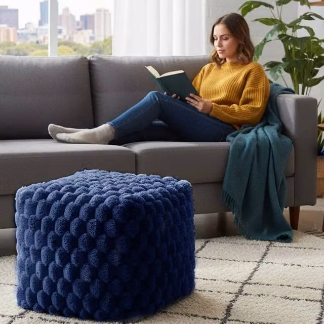 Home Republic Chunky Popcorn Faux Fur Bean Bag in Blue, W/D/H: 43 x 43 x 43 cm