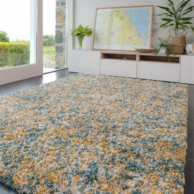 The Rug House Mottled Soft Shaggy Area Rug, Petrol and Yellow, W: 170 cm, D: 120 cm