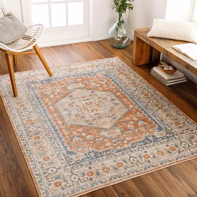 Livabliss Lilian Washable Vintage Boho Living and Dining Room Rug in Orange and Brown, W: 120 cm, L: 170 cm