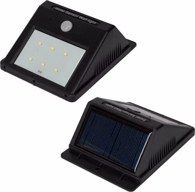 TECTAKE 8 LED Solar Wall Lights with Motion Detector in Black