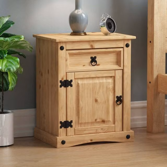 Vida Designs Rustic Brown Pine Bedside Cabinet with 1 Drawer and 1 Door, W: 35 cm, D: 48 cm, H: 60 cm
