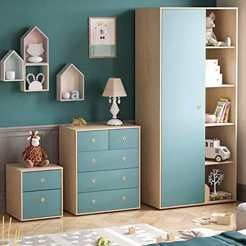 Junior Vida 3 Piece Childrens Bedroom Furniture Set in Blue and Oak