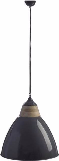 Fifty Five South Orsina Grey Industrial Dome Pendant Light with Wood Details and Adjustable Height