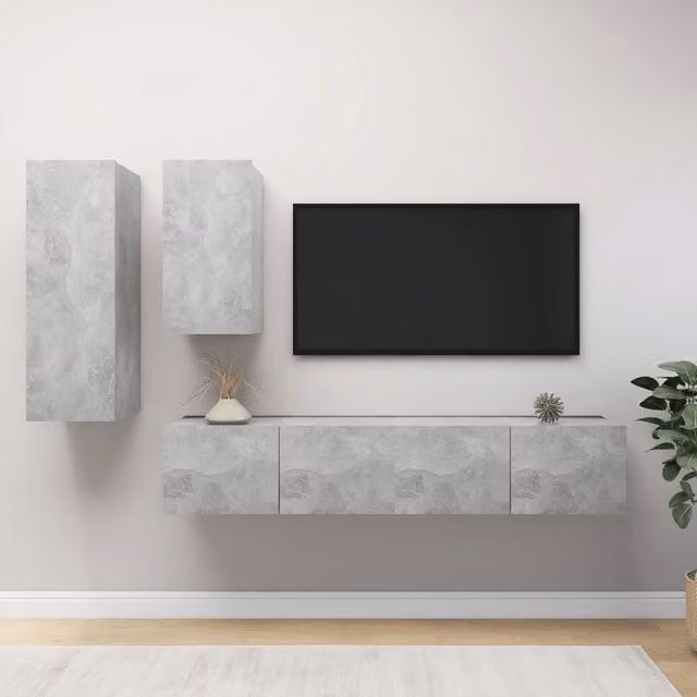 Berkfield Home 4 Piece Modern Living Room TV Cabinet Set in Matt Concrete Grey MDF
