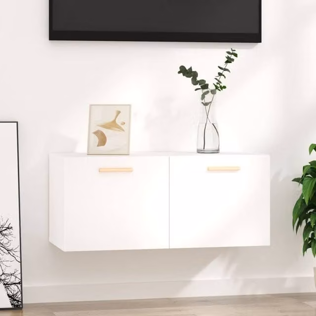 Berkfield Home White Wall Cabinet in MDF with Hinged Doors, W/D/H: 80 x 35 x 36.5 cm