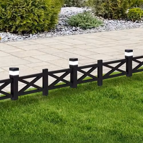 Sunjoy 5-Pack Solar Garden Fence with Waterproof LED Path Lights, Black Metal Decorative Lattice Border Fencing Panels