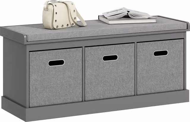 HOMCOM Grey Shoe Storage Bench with Seat and 3 Fabric Drawers